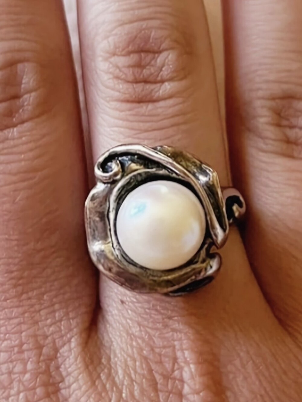 Vintage Shablool Didae Sterling Silver Pearl Ring Israel Size 8